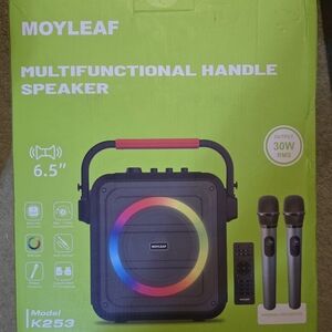 Black and Red Portable Speaker with Microphones